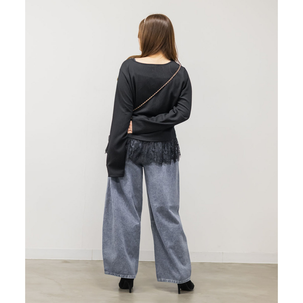 ドロスト付きバレルレッグデニムパンツ4