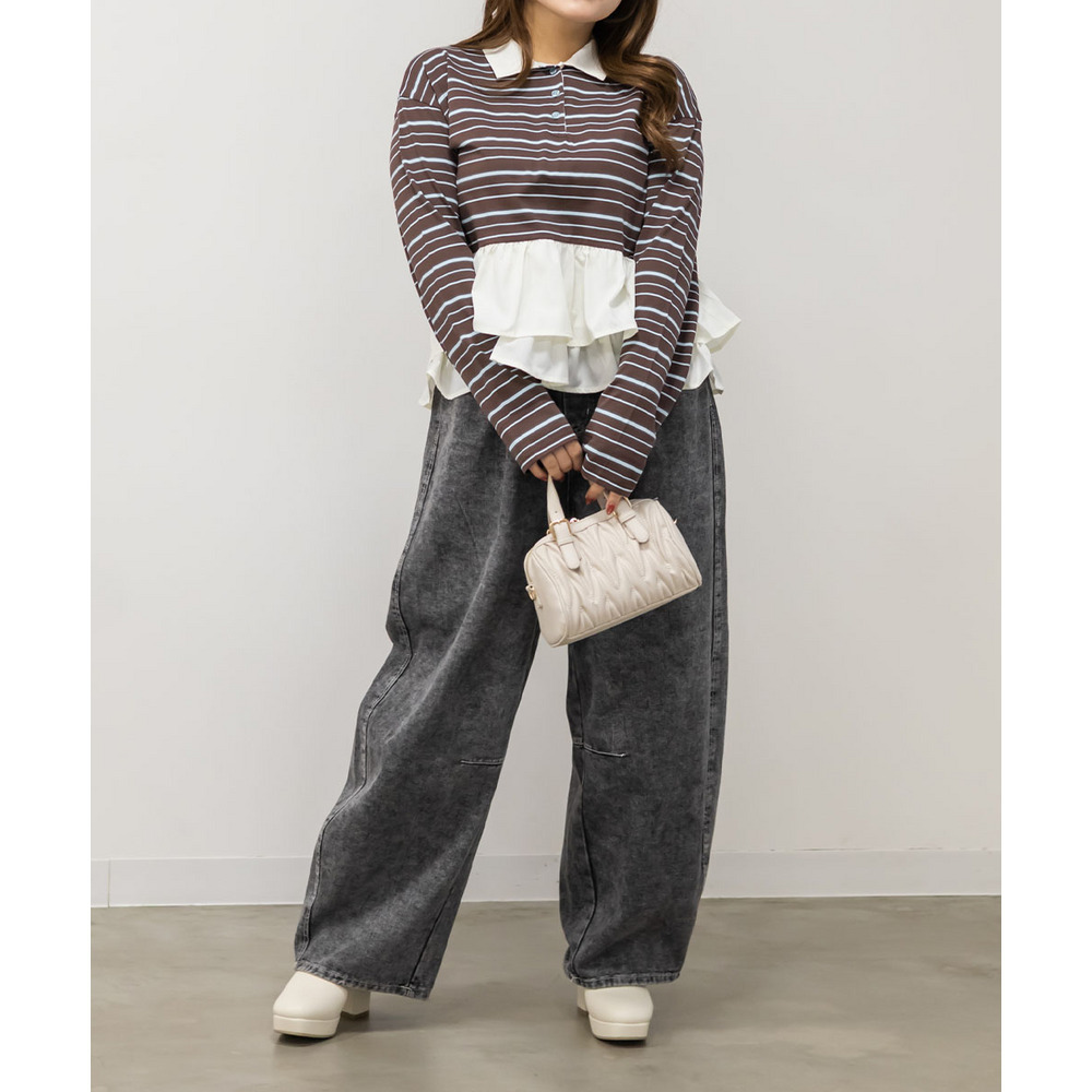 ドロスト付きバレルレッグデニムパンツ7