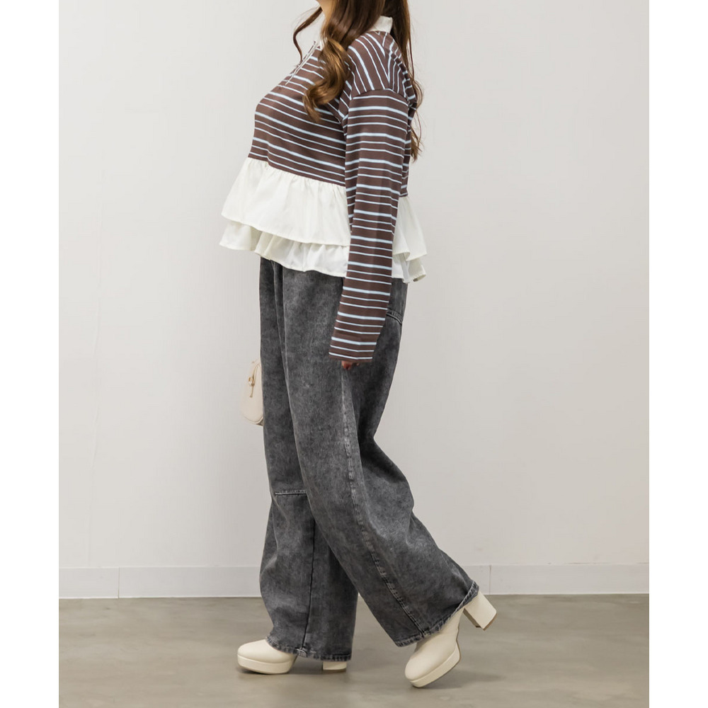 ドロスト付きバレルレッグデニムパンツ8