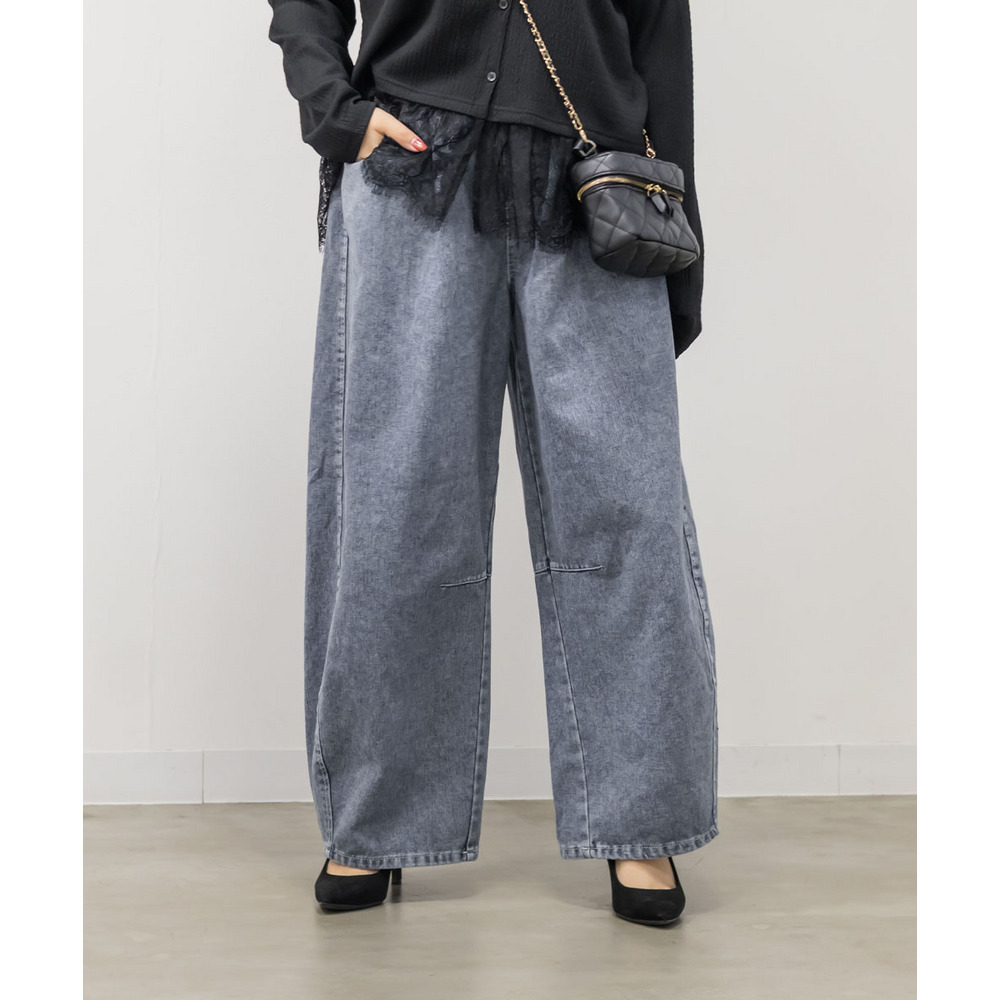 ドロスト付きバレルレッグデニムパンツ1