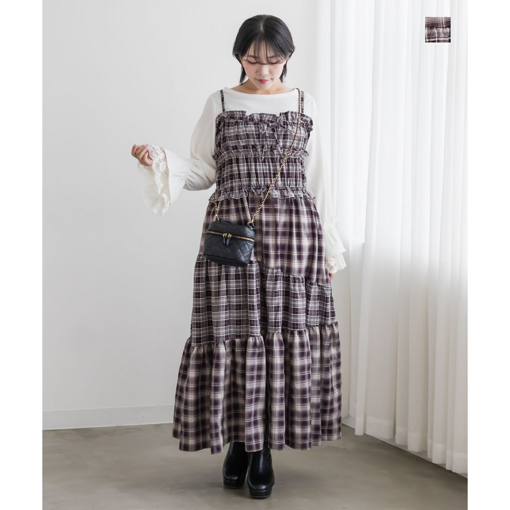 CLETTEオリジナルチェック柄切替フレアキャミワンピース