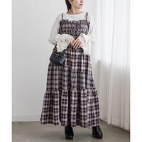 CLETTEオリジナルチェック柄切替フレアキャミワンピース