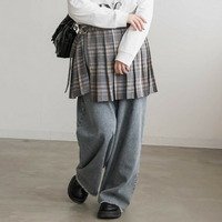 ラッププリーツスカート付チェック柄ショートパンツ