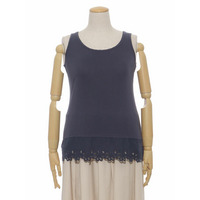 綿天竺無地裾レースキャミ