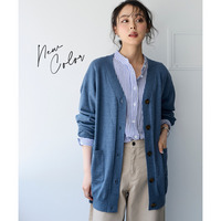 綿混Ｖネックロング丈ゆるニットカーディガン（毛玉防止・ハンガー干し可能） 大きいサイズ