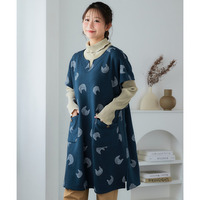 静電気が起きにくい裏起毛あたたかエプロンワンピース 大きいサイズ