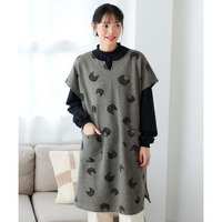 静電気が起きにくい裏起毛あたたかエプロンワンピース 大きいサイズ