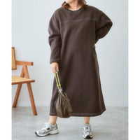 配色ステッチ裏起毛ワンピース 大きいサイズ