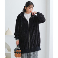 ふんわりあたたかケーブルフリースロング丈パーカー 大きいサイズ