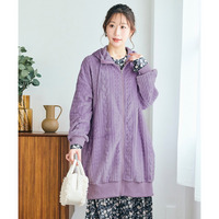 ふんわりあたたかケーブルフリースロング丈パーカー 大きいサイズ