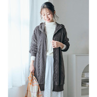 ふんわりあたたかケーブルフリースロング丈パーカー 大きいサイズ