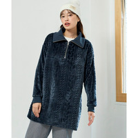 ケーブルフリースビッグシルエットハーフジップアップチュニックふんわりあたたか　大きいサイズ