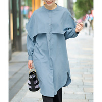 大きいサイズ ケープ風バンドカラーシャツワンピース