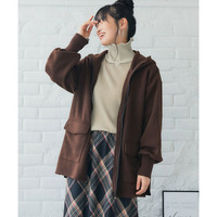 裏起毛リブ切替立衿ジップアップパーカーライトコート 大きいサイズ