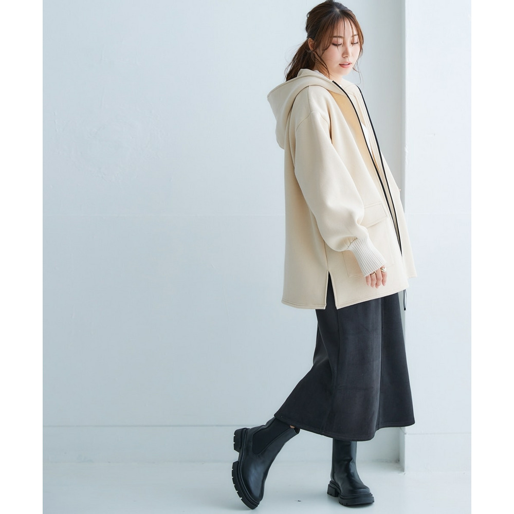 裏起毛リブ切替立襟ジップアップパーカーコート 大きいサイズ25