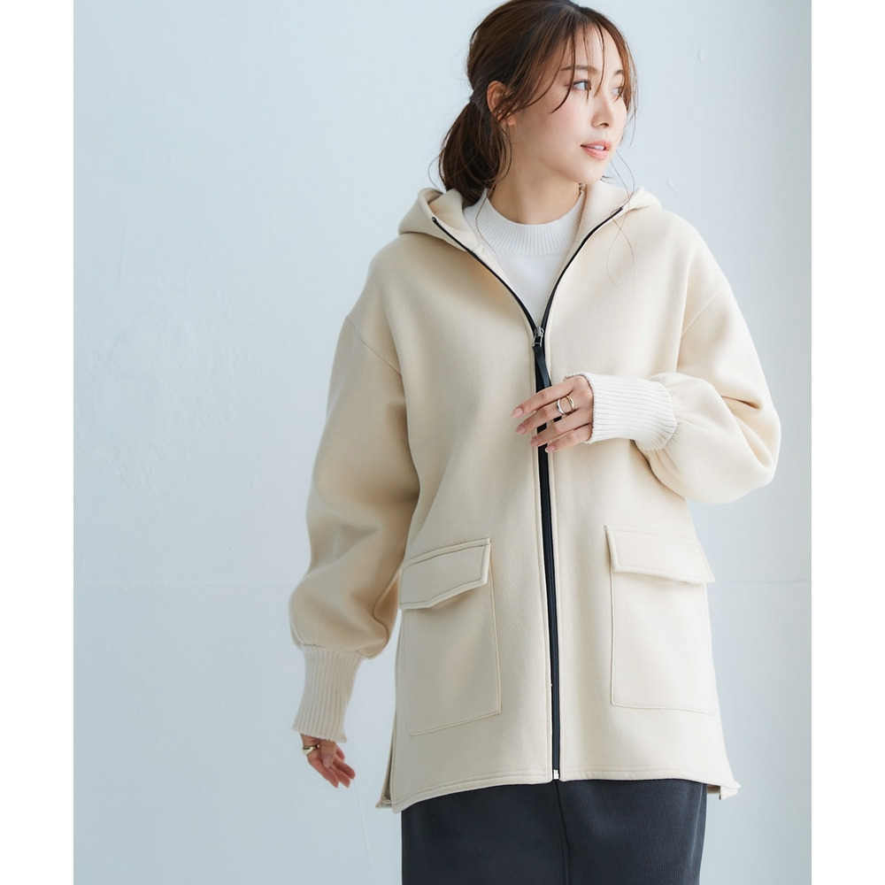 裏起毛リブ切替立襟ジップアップパーカーコート 大きいサイズ26