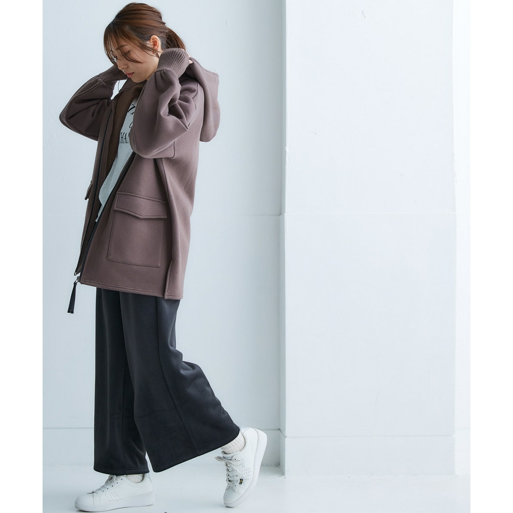 裏起毛リブ切替立襟ジップアップパーカーコート 大きいサイズ27