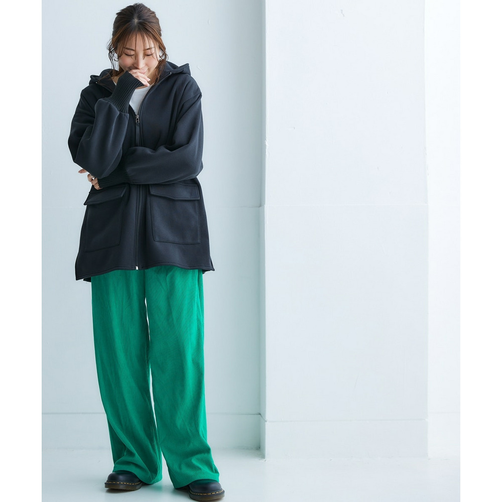 裏起毛リブ切替立襟ジップアップパーカーコート 大きいサイズ28