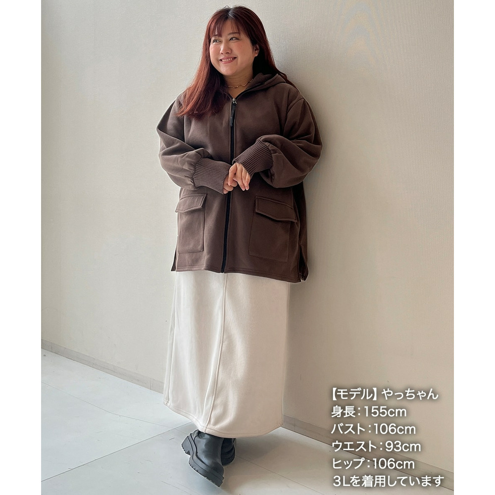 裏起毛リブ切替立襟ジップアップパーカーコート 大きいサイズ29