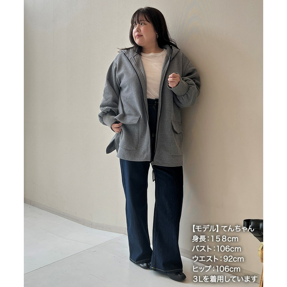 裏起毛リブ切替立襟ジップアップパーカーコート 大きいサイズ30