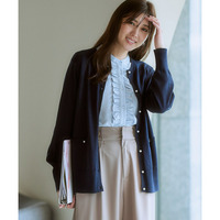 パール調ボタンクルーネック万能ニットカーディガン（乾燥機OK・ウォッシャブル・静電防止・毛玉になりにくい・UVカット） 大きいサイズ