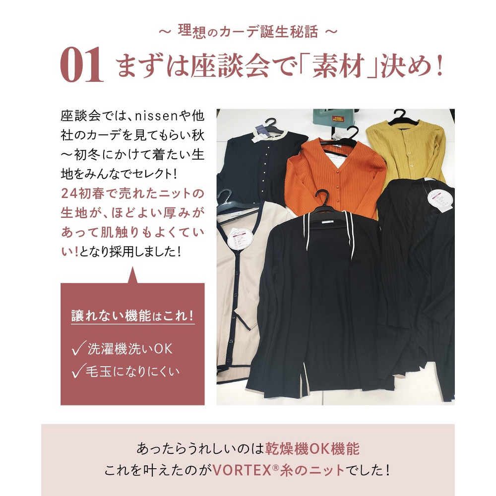 大きいサイズ パール調ボタンクルーネック万能ニットカーディガン（静電防止・毛玉になりにくい・UVカット・タンブル乾燥OK）3