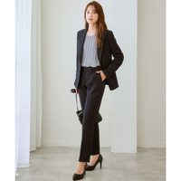 【レディーススーツ】洗えるウール調９分丈テーパードストレッチパンツスーツ（テーラードジャケット＋パンツ） 大きいサイズ