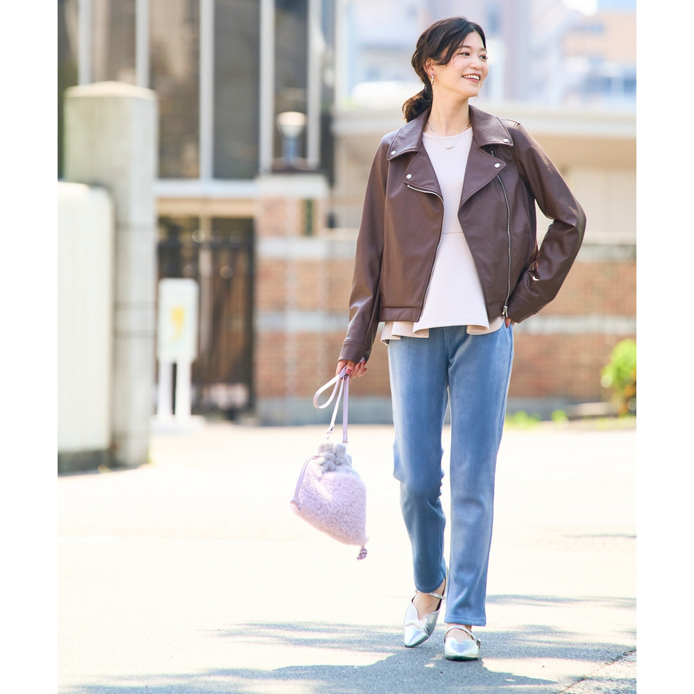 【着るホカロン】【保温】ニットコール裏ベロアボンディングレギンスパンツ 大きいサイズ22