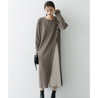 ふんわりリブニットソープリーツ切替ワンピース　大きいサイズ