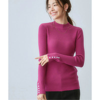 【しっとりもちもち素材】 袖口ボタンハイネックニット　大きいサイズ