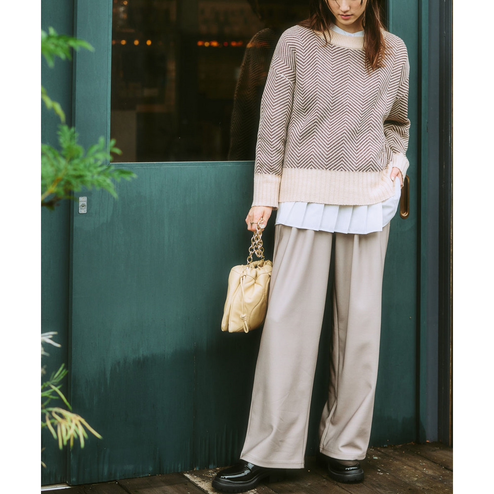 カットジョーゼット裏起毛イージーワイドパンツ 大きいサイズ28