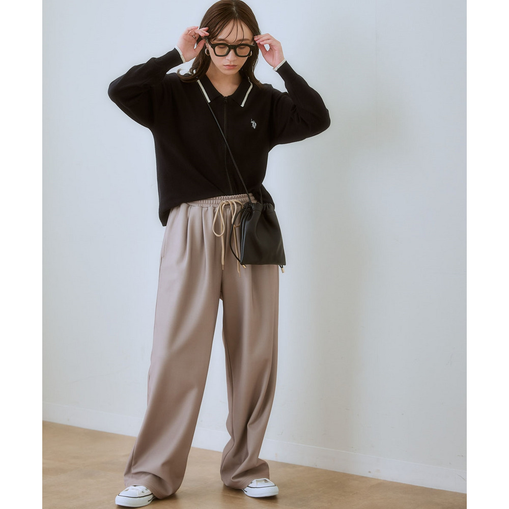 カットジョーゼット裏起毛イージーワイドパンツ 大きいサイズ29