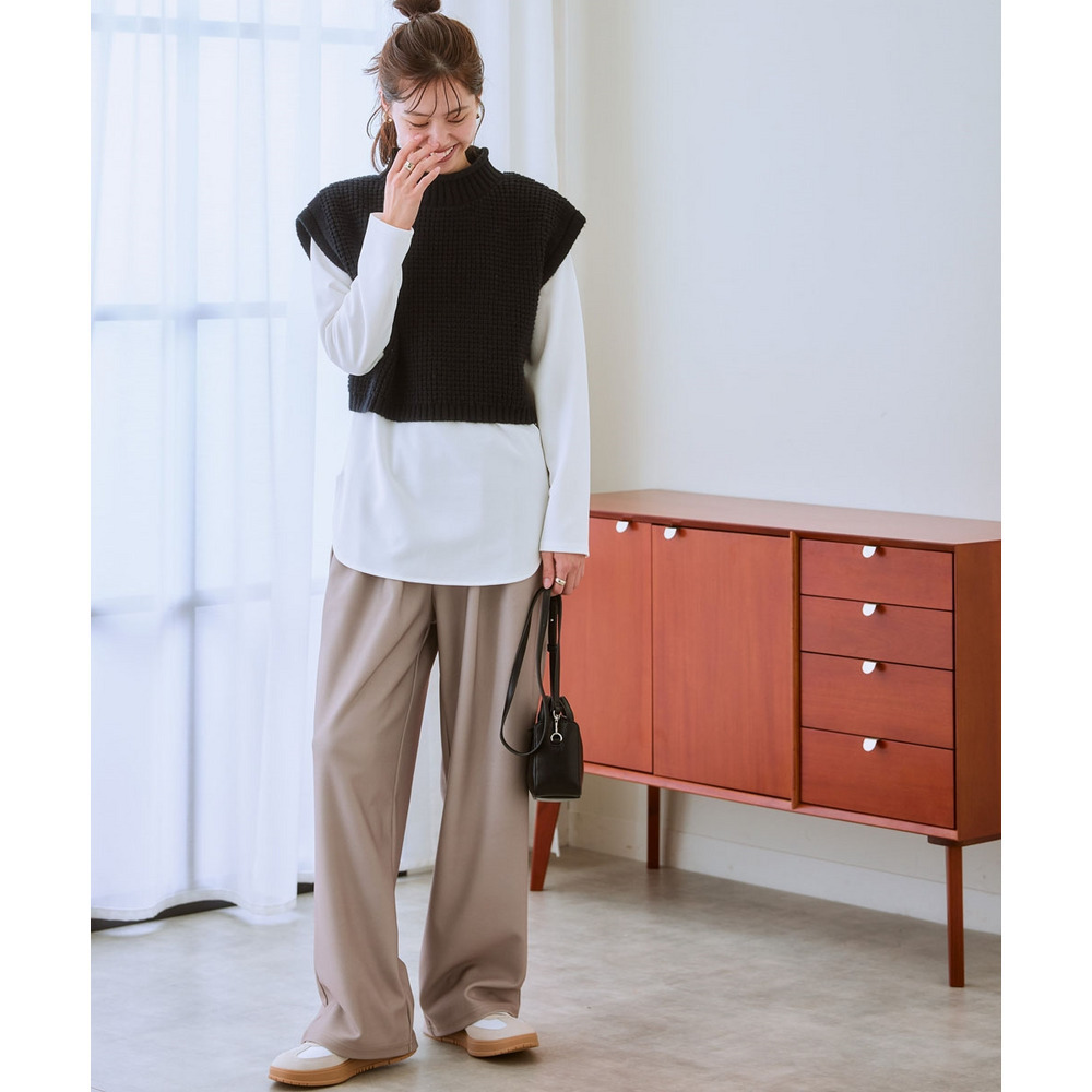 カットジョーゼット裏起毛イージーワイドパンツ 大きいサイズ30