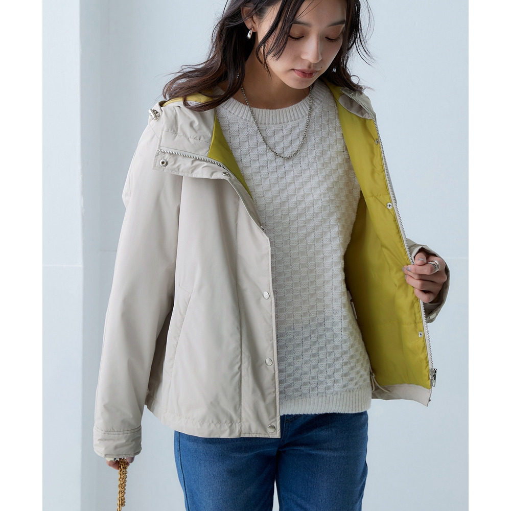 蓄熱サーモプラスショートコート(配色裏地)【防風・はっ水・帯電防止・花粉がつきにくい・マシンウォッシャブル】 大きいサイズ1