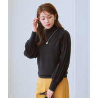 プリーツ風柄ボリューム袖タートルネックニット（毛玉になりにくい・タンブル乾燥OK）　大きいサイズ