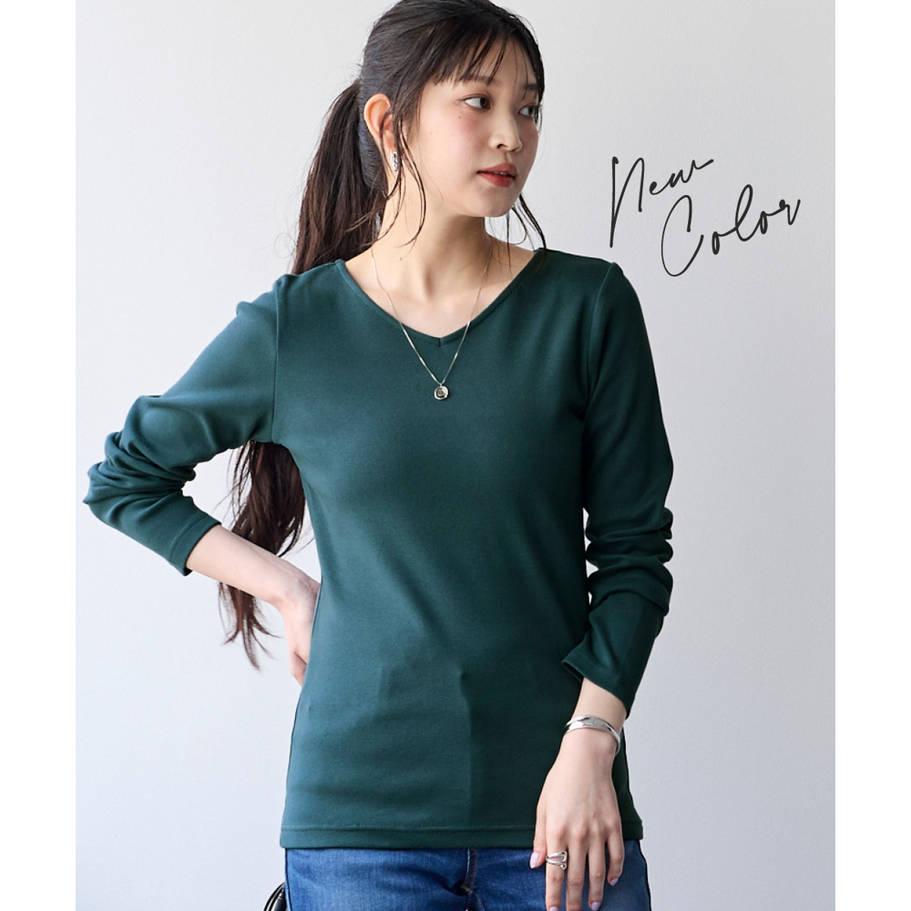 UVカット綿100%フライス素材VネックTシャツ 大きいサイズ1