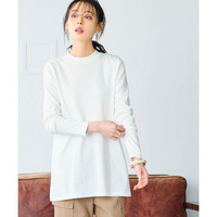 UVカット綿100%フライス素材モックネックフレアチュニックＴシャツ　大きいサイズ