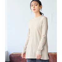 UVカット綿100%フライス素材モックネックフレアチュニックＴシャツ　大きいサイズ