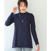 UVカット綿100％フライス素材モックネックフレアチュニックＴシャツ　大きいサイズ