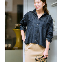 綿100%パール調ゆるシルエットデニムシャツ　大きいサイズ