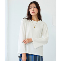 ぽこぽこジャガードクルーネックフレアスリーブＴシャツ(UVカット)(9分袖)　大きいサイズ