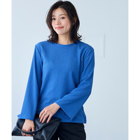 ぽこぽこジャガードクルーネックフレアスリーブＴシャツ(UVカット)(9分袖)　大きいサイズ