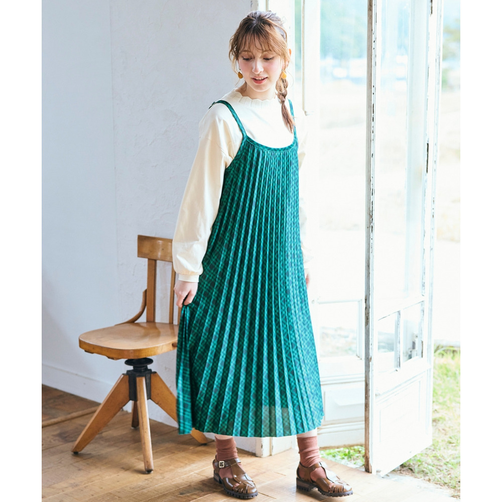 カットソープリーツキャミワンピース 大きいサイズ1