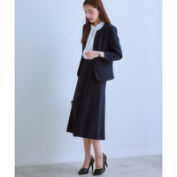 【レディーススーツ】タテヨコストレッチロング丈マーメイドスカートスーツ（キーネックジャケット＋スカート）　大きいサイズ