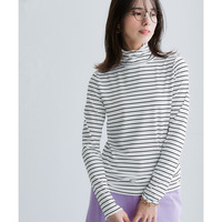 細リブハイネックカットソートップス　大きいサイズ