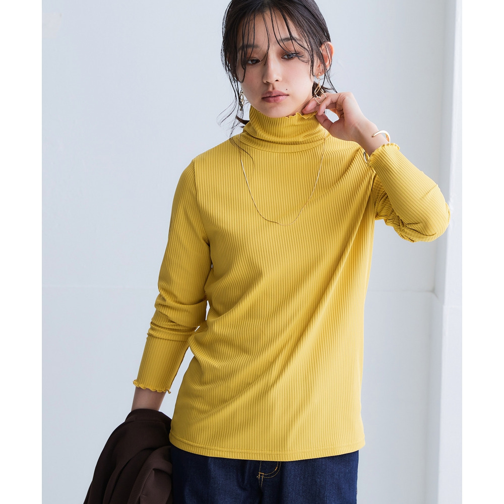 細リブハイネックカットソートップス 大きいサイズ1