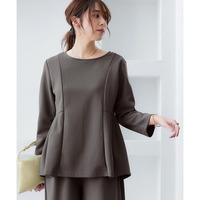 きれいめカットツイル素材8分袖サイド切替プルオーバー（毛玉・静電気防止）【セットアップ可能】　大きいサイズ