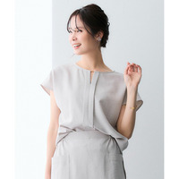 麻調合繊フロントタックブラウス（しわになりにくい・接触冷感・ＵVカット・ウォッシャブル） 大きいサイズ