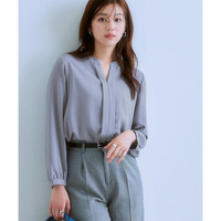 ストレッチパウダーサテンスキッパーブラウス（しわになりにくい・速乾・洗濯機OK・UVカット） 大きいサイズ