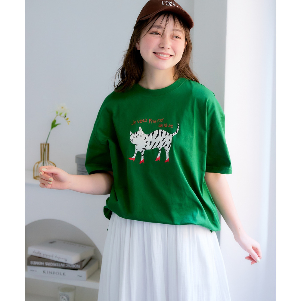 綿100%ゆるシルエットプリントTシャツ(接触冷感・UVカット) 大きいサイズ1